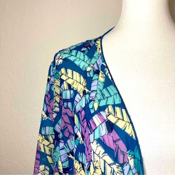 LULAROE Feather Print Long Open Duster Kimono Multi Color Size Medium - Picture 4 of 10